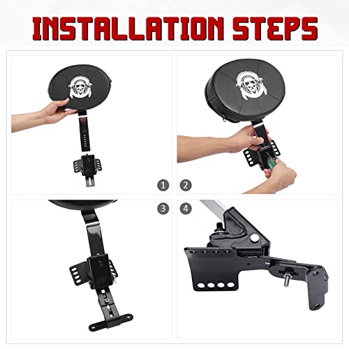 INNOGLOW Motorcycle Backrest - Adjustable Detachable Plug-In Driver Rider Backrest Black Back Rest Pad Fit for Harley Davidson Touring Electra Glide Road Glide Street Glide Road King - color: Style-1/Chrome Arm(with skull printed)