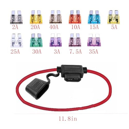 6pcs Inline Fuse Holder 12V, 12 AWG Waterproof Fuse Holder with 66 Pcs Standard Car Fuses (2A/3A/5A/7.5A/10A/15A/20A/25A/30A/35A/40A, in Line Fuse Holders for Marine Auto Electrical Circuits.
