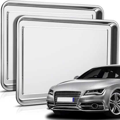 2 Pcs Stainless Steel Oil Drip Pan for Under Car 23.6 x 15.8 Inch Automotive Oil Change Pan Silver Rust Resistant Motorcycle Drip Tray Replacement Tray for Garage Floor - size: 23.62 x 15.75 Inch