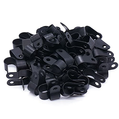 mankk 50PCS 1/2 Inch Rope Light Clips P-Style Mounting Clips Plastic Cable Clamps with Compatible Stainless Steel Pan Head Phillips Screws for Wire Management M-030-BK-LS - size: 50 Pack 1/2Inch