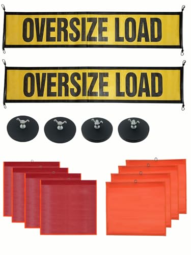 15 PCS Oversize Load Sign Kit, 2 Mesh Oversized Load Banner / 4 Pack Red & 4 Pack Orange Mesh Warning Flag with Wire Loop, 4 Magnetic Flag Holder, 1 Storage Bag For Truck Pedestrian Crossings Trailer Hauling-15 Kit - color: 15 PCS Oversize Load Sign Kit