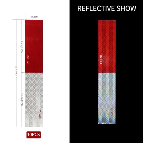 DOT-C2 Reflective Tape, 2" × 12" × 10 Pack, Conspicuity Red White Reflective Stickers, Outdoor Waterproof, Safety Tape for Trailers, Truck, Vehicles