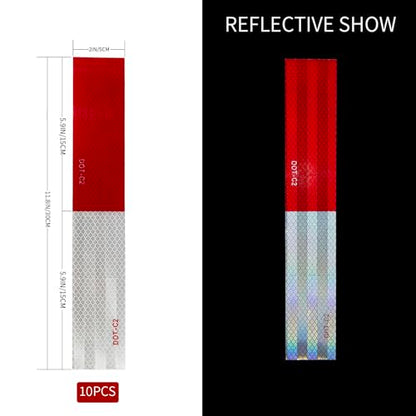 DOT-C2 Reflective Tape, 2" × 12" × 10 Pack, Conspicuity Red White Reflective Stickers, Outdoor Waterproof, Safety Tape for Trailers, Truck, Vehicles