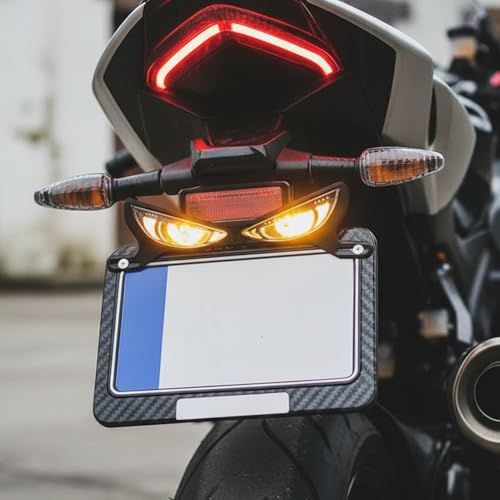 Motorcycle Brake Light, High Visibility Safety Lamp, 19x5x0.5cm, Eye Shape License Plate Lamp, License Plate LED Light, Sturdy And Weather Resistant, For Night Riding, Daily Commuting, Cycling, Travel - color: Snake eye lamp-white+yellow flash