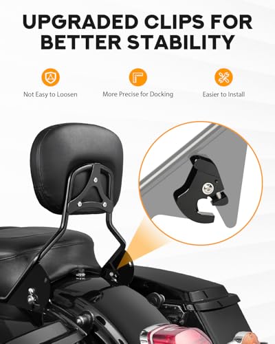 PBYMT Passenger Backrest Sissy Bar, Detachable Rear Backrest, Quick Release Sissy Bar Fit for Harley Davidson Touring Street Glide Road Glide Road King Electra Glide 2009-2024 (Black)