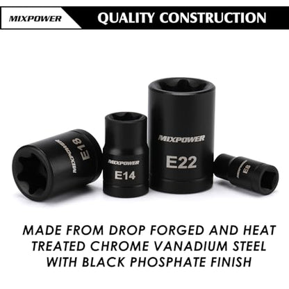 MIXPOWER 32PCS Torx Bit Socket Set, 14 Star Bits (T8-T70)& 13 E-Torx Sockets (E4-E24), CR-V & S2 Alloy Steel - size: T8-T70,E4-E24(32PCS)