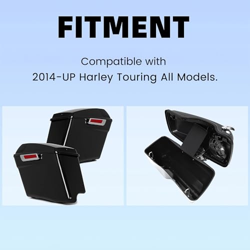 ECOTRIC 5" Stretched Hard Saddlebags w/ 5" x 7" Speaker Lids Grills Extended Saddle Bags Compatible with Harley Touring Street Glide Road King Electra Glide CVO Ultra-Classic 2014-2024 w/Audio Cover - color: Black&Chrome Latch Kit, size: 5" Stretched Sadd