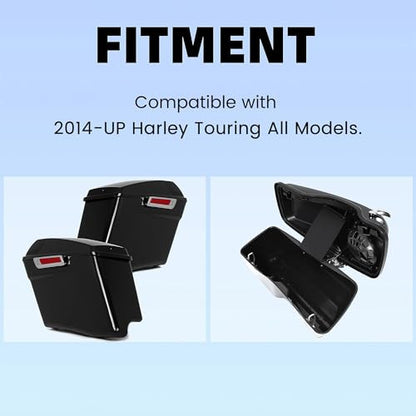 ECOTRIC 5" Stretched Hard Saddlebags w/ 5" x 7" Speaker Lids Grills Extended Saddle Bags Compatible with Harley Touring Street Glide Road King Electra Glide CVO Ultra-Classic 2014-2024 w/Audio Cover - color: Black&Chrome Latch Kit, size: 5" Stretched Sadd