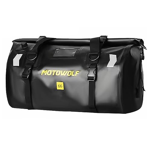 Black Motorcycle Dry Bag Waterproof Reflective Motorcycle Tail Bag Outdoor Travel Luggage 66L for Riding Hiking Camping Boating Fishing - color: Black with logo