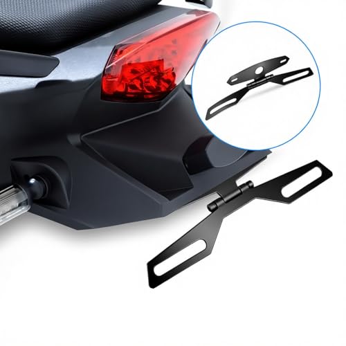 Universal Motorcycle License Plate Bracket, Adjustable Folding Mount Holder with Tail Light, for Scooter ATV Dirt Bike.Car Accessories (Black#M) - color: Black#M
