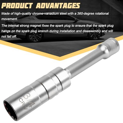 Zpana 3/4" Car Spark Plug Socket, Magnetic Thin Wall 360° Swivel Auto Sparking Wrench Socket Joint 3/8" Drive 12 Point, Vehicle Removal Tool Accessories, Universal for SUV Sedan Truck - size: 3/4"