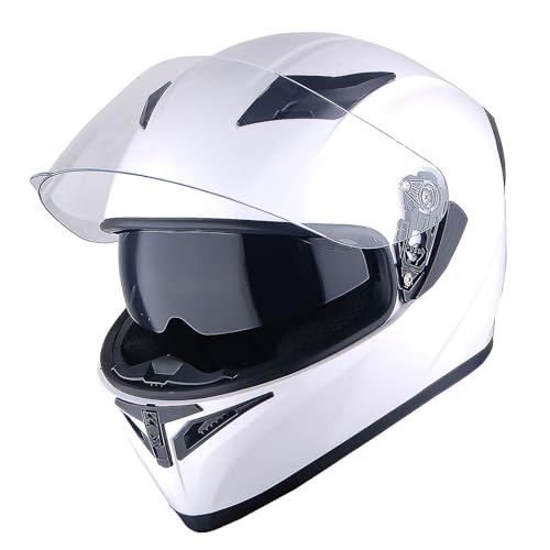 1STorm Motorcycle Street Bike Dual Visor/Sun Visor Full Face Helmet Mechanic Glossy White, Size Large (57-58 CM,22.4/22.8 Inch) - color: Glossy White, size: Large