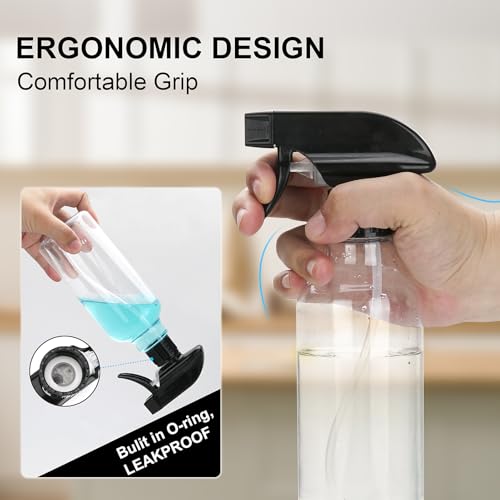 Spray Bottles Plastic Spray Bottle for Hair Mist/Stream Heavy Duty Empty Spray Bottles for Cleaning Solutions, Plants, Cooking (16.9oz-Blackclear+nozzle) - color: 16.9oz-Blackclear+nozzle
