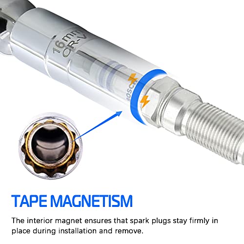 A ABIGAIL 16mm Thin Wall Swivel Magnetic Spark Plug Socket 3/8 Inch Drive 12-Point 5/8 Inch Spark Plug Socket Removal Tool Compatible with Motorcycle, Car, SUV, BMW - size: 16mm