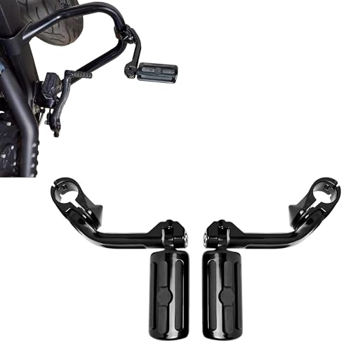 1.25'' (32mm) Highway Footpegs Fits 1-1/4" Engine Guard, Adjustable Long Angled Highway Pegs for Harley Touring Street Glide Electra Glide Road King Softail CVO Dyna Sportster (Black C06, LONG) - color: Black C06, size: LONG