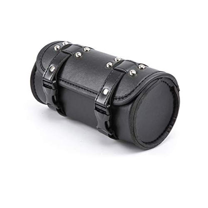 Motorcycle Fork Bag Mini PU Leather Bike Handlebar Tool Bag Sissy Bar Roll Storage Bag (A Black) - color: A Black