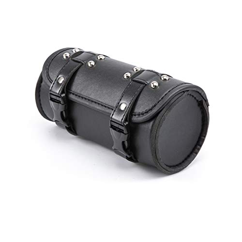 Motorcycle Fork Bag Mini PU Leather Bike Handlebar Tool Bag Sissy Bar Roll Storage Bag (A Black) - color: A Black