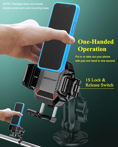 BRCOVAN 1'' Ball Phone Mount Holder with Vibration Dampener, 1s Locking | for RAM Mounts B Size Double Socket Arm, Adjustable fit 5.4-7.2'' Phone, for Motorcycle ATV UTV Car Bike Boat Truck Scooter