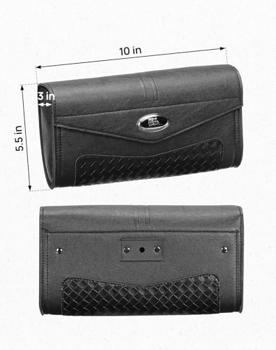KEMIMOTO Motorcycle Windshield Bag PU Leather Windscreen Studded Pouch Windshield Tool Bag Compatible with Touring Road King Softail 1995-2025