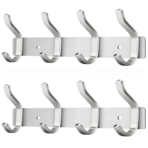12 Inch Coat Rack Wall Mount 2 Packs, Wall Hooks with 4 Hooks, Silver Wall Hooks Hangers for Entryway, Bathroom - for Hanging Backpack, Bag, Coat, Purse, Hat, Towel, Clothes - color: Silver, size: 4 Hooks 2 Pieces