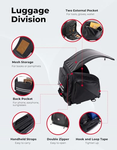KEMIMOTO Motorcycle Tail Bag 40-50L Expandable Motorcycle Luggage Rack Helmet Sissy Bar Bag with Waterproof Rain Cover for Motorbike Daul Sport Dirt Bike Softail Dyna Touring Shadow Vulcan - size: 40-50L