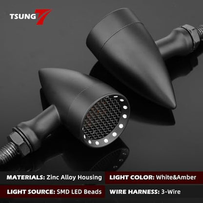 TSUNG 2PCS Motorcycle Bullet LED Front Turn Signal White Amber Light SMD Blinker Small Indicator for Cruiser Chopper Bobber Cafe Racer Street Bike (SMD-Black-White&Amber) - color: SMD-Black-White&Amber