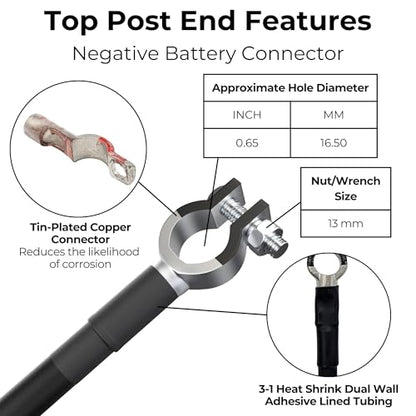 2 AWG Battery Cable with Battery Terminals, Pure Copper Wire, Automotive, Power Inverter, Welding, Golf Cart, Lawn Mower, Motorcycle (Black Wire, 6 FT (72 in), 3/8" to Top Post Neg, 1pc) - color: Black, size: 6 FT 3/8 TO TOP POST NEGATIVE