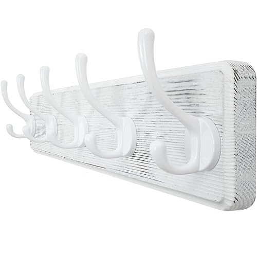 WEBI Coat Rack Wall Mount,Coat Hooks Wall Mounted,16" Hole to Hole,Large Coat Hanger Wall Hook Rack,5 Hooks for Hanging Coats,Hats,Jacket,Clothes,White - color: White Wood/White Hook, size: 17.3 Inch-5 Hooks