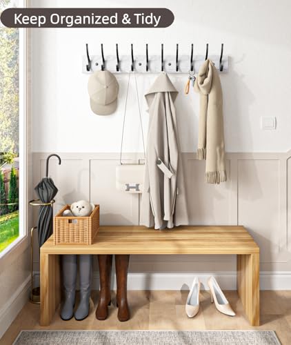 Optish 2 Pack Wooden Coat Rack Wall Mount, 16.1" Rustic Coat Hanger Hooks with 10 Double Hooks, Wall Coat Rack for Hat, Clothes, Bags, Jacket, Brown, White - color: White