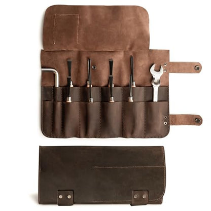 Hide & Drink, Snap Tool Roll Up Bag with 14 Slots, Portable Carry Case for Barbers, Salon Storage Organizer Pouch, Full Grain Leather, Handmade