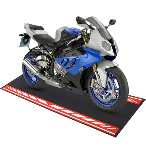 Drydiet Motorcycle Mat Garage Floor Rug Washable Parking Mats for Garage Floors Non Slip Oil Absorbent Pad Rubber Backing Layer Protects Floor(Speed Style,Red,98 x 31 Inch) - color: Red, size: 98 X 31 Inch, style: Speed Style