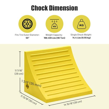 Yescom Industrial PU Wheel Chocks for Wheel Under 50", for Semi-Truck & Commercial Trailers - 198,400 lbs (90 Ton) Weight Capacity, Extra Large Chocks for Tractors, Excavators & Large Cargo Trucks - size: for Wheel under 50", 2Pack