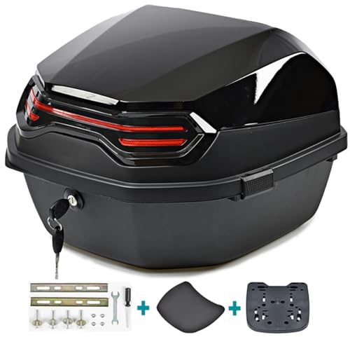 Universal Motorbike Top Cases, Motorcycle Tour Tail Box Scooter Moped Trunk Luggage Top Case for Helmet Storage, Lockable Waterproof Carrier Hard Plastic Case,Black1 - color: Black1