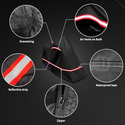 Full Enclosed Motorcycle Cover - Waterproof for Outdoor & Indoor Storage,600D Heavy Duty with Reflective Strips,Fits Scooters & Touring Motorcycles up to Length 108" x 45" x 59" Black - size: 108"L-45"W-59"H