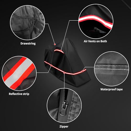 Full Enclosed Motorcycle Cover - Waterproof for Outdoor & Indoor Storage, Heavy 600D Duty with Reflective Strips, Fits Scooters & Touring Motorcycles up to Length86.6" x 45" x 53"Black - size: 86.6"L-45"W-53"H