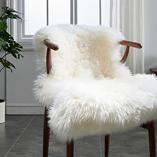 HUAHOO Premium Genuine Sheepskin Rug Real Australia Sheepskin Natural Luxury Fluffy Lambskin Fur Area Rug Seat Covers for Kids Bedroom Sofa Chair Cover Pets Dogs Mat Single Pelt/2'x 3' White/Ivory - color: Natural (Ivory Whiite), size: Single Pelt/2 ft x
