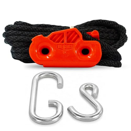 Tie Boss - 1/4 Inch, Medium Duty, (150 lbs Working Load Limit), Weather Resistant, Tie Down, Rope Tightening System, (w/15 ft Rope) (Pack of 1) (Orange) - color: Orange
