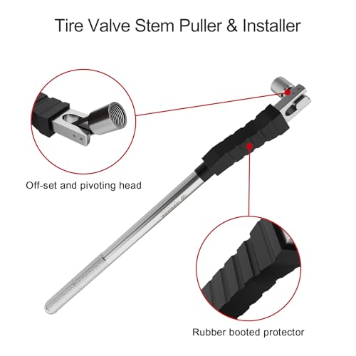 SUNSOUL Valve Stem Removal Tool 12.5 Inch, 300° Pivoting Valve Stem Puller | Heavy Steel Construction, Rim Protection Design, 2-in-1 Install & Removal Tool, Knurled Non-Slip Grip, Tire Valve Stem Tool