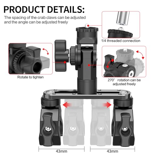 All-in-One Super Clamp Camera Mount & Adjustable Arm Stand with Extension Rod – Dual Ball Head Clamp Mount for Motorcycle, Bike, Tripod with 1/4" Adapter Fits Insta360, GoPro and DJI Action etc