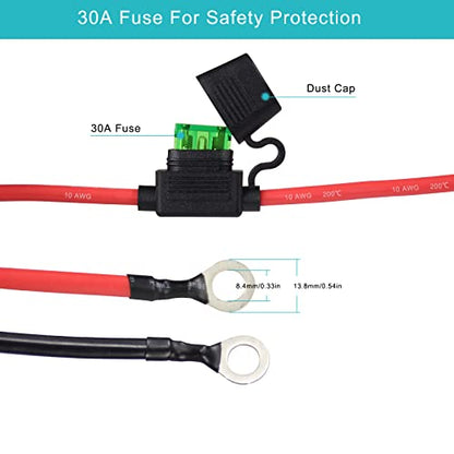 [2 Pack] 2FT SAE to O Ring Terminal Harness 10AWG - Eyelet O-Ring Terminal 10Gauge Harness with 30A Fuse,Battery Trickle Charger Cable for Motorcycle,SAE Quick Connect/Disconnect Charging Cord - size: 2 PACK