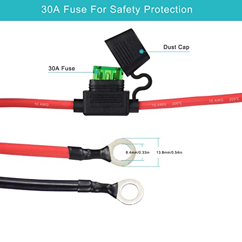 2FT SAE to O Ring Terminal Harness 10AWG - Eyelet O-Ring Terminal 10Gauge Harness with 30A Fuse,Battery Trickle Charger Cable for Motorcycle,SAE 2 Pin Connector Quick Connect/Disconnect Charging Cord - size: 1 PACK