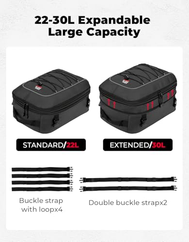KEMIMOTO Motorcycle Tail Bag, 22L-30L Expandable Waterproof Rear Seat Bag Helmet Backpack with Rain Cover for Motorbike Accessories