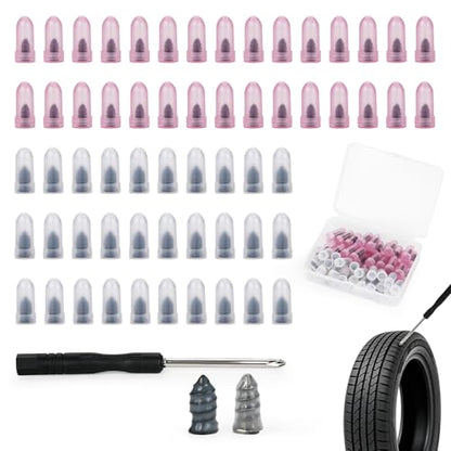 60 Pcs Tire Repair Screws with Screwdriver, Screw in Tire Plugs, Tire Patch Kit, Self-Service Rubber Nail Kit for Vacuum Tires of Cars, Motorcycles
