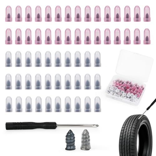 60 Pcs Tire Repair Screws with Screwdriver, Screw in Tire Plugs, Tire Patch Kit, Self-Service Rubber Nail Kit for Vacuum Tires of Cars, Motorcycles