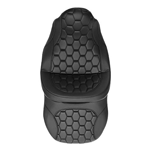 C.C. RIDER Motorcycle Driver Passenger Seat - Fat Diamond Pro 2-Up One-Piece Seat fit for Harley Touring Road King FLHR Street Glide FLHX Road Glide FLTRX 2009-2023, Bagger Comb Black Stitching - color: Black Stitching