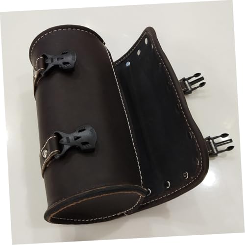 PU Leather Motorcycle Saddlebag with Two Mounting Straps Dark Brown Round Tool Bag for Motorcycles Side Storage Luggage Bag for Bikes