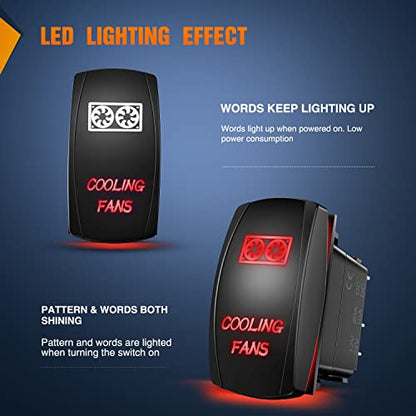 Nilight Cooling Fans Rocker Switch Led Light Bar 5Pin Laser On Off SPST 20A/12V 10A/24V Red with Jumper Wires Set for Cars Trucks RVs - color: Red, size: COOLING FANS