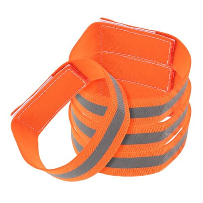 Happyyami 4pcs Reflective Bike Pants Straps and Armbands, Elastic High Visibility Leg and Arm Bands for Cycling Night Safety, Orange Cycling Ankle Straps for Running and Walking