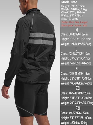 WOSAWE Men's High Visibility Cycling Wind Jacket Water Resistance Reflective Windbreaker - color: Black Jacket 215, size: Medium