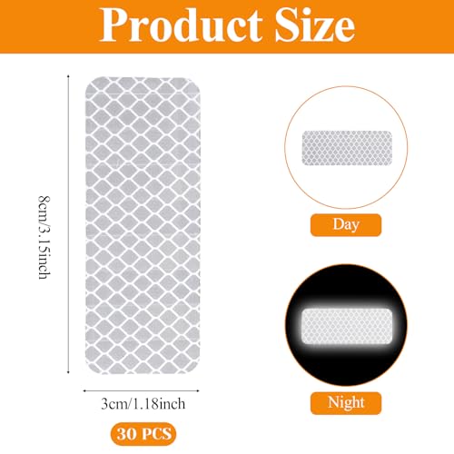 30 PCS Reflector Stickers, Reflective Stickers for Helmet Self-Adhesive Bike Reflectors Reflective Tape Outdoor Waterproof for Outdoor Use on Truck/Car/Motorcycle/Clothing/Helmet 1.18" X 3.15" White